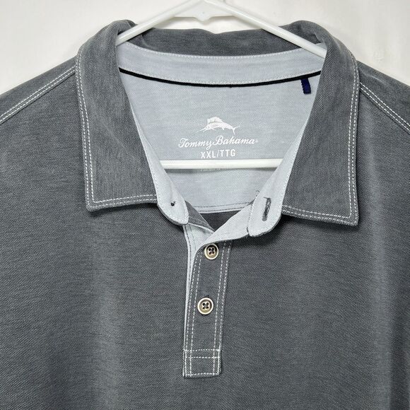 Tommy Bahama Long Sleeve Polo Shirt Mens Size XXL 2XL Gray Tencel Poly Blend EUC - Picture 5 of 11